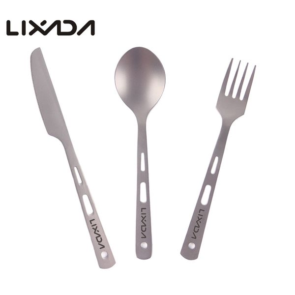 

lixada 3 piece cutlery set titanium outdoor camping hiking picnic spoon knife flatware fork for camping tableware equipment