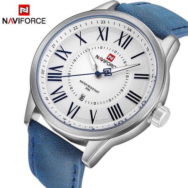 

naviforce mens fashion sport watches men quartz clock man leather waterproof wrist watch relogio masculino, Slivery;brown