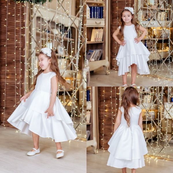 

lovely white high low flower girl dresses for wedding cap sleeve ruffles skirt custom made simple girls pageant dress, White;blue