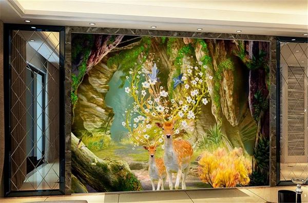 Personalizzata di qualsiasi dimensione Carta da parati 3d Wallpaper di paesaggi Parco delle caverne Verde Ombra Strada 3d Paesaggio Sfondo Muro Pittura murale HD Digital Print