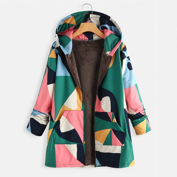 

slae women winter warm splice hooded jacket print hoody vintage oversize coats winter padded jacket women parkas#4, Black