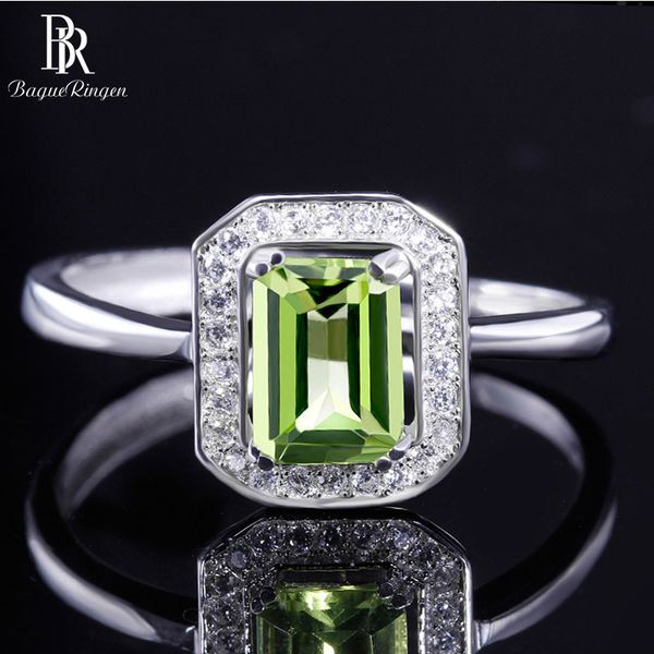 

bague ringen 100% настоящее кольцо стерлингового серебра для женщины с прямоугольником 7*5 мм натуральный оливин драгоценный камень изысканн, Slivery;golden