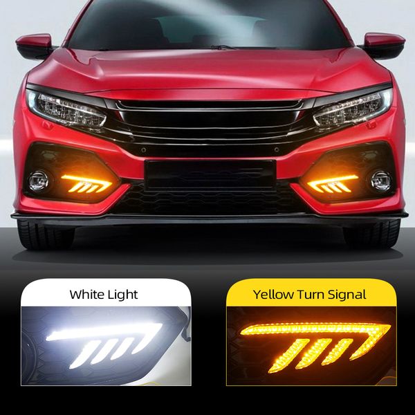 

2pcs for civic hatchback 2016 2017 2018 2019 daytime running light led drl fog lamp driving lights yellow turn signal lamp