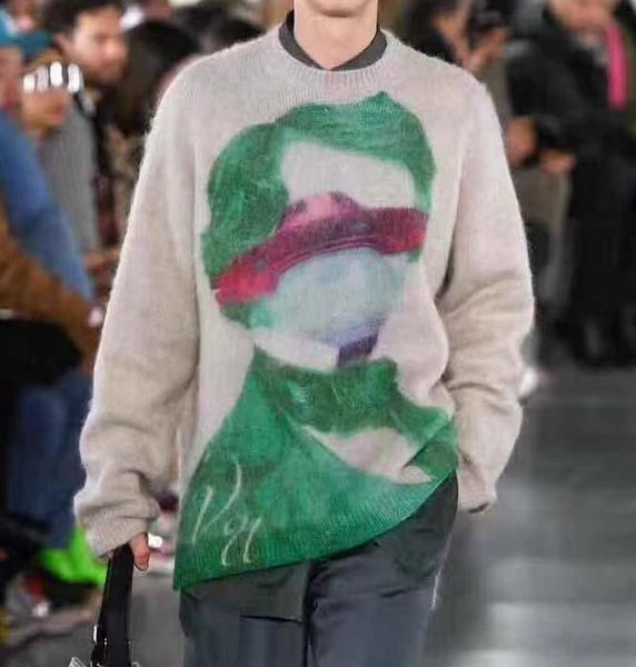 

men's sweater loose space character print sweater short short long khaki knitting theaters round neck turtleneck sweaters, White;black