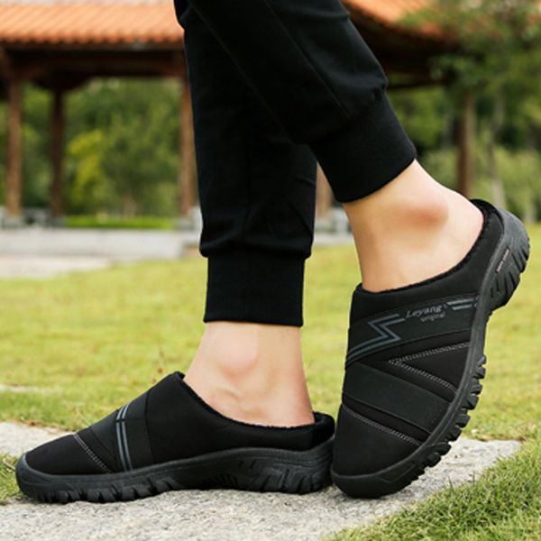 

large size 47 house slippers for men women winter warm cotton shoes, Black