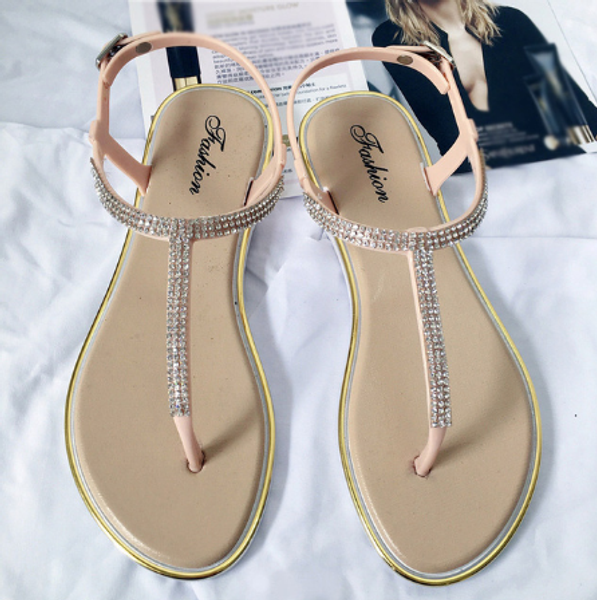 

new women's flat sandals bling clip t-type fashion casual shoes women buckle beach ladies thong shoe female summer 2020, Black