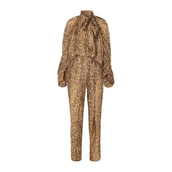 

womens trousers suit fashion leopard bubble sleeve shirt jacket high waist pencil pants two-piece, White