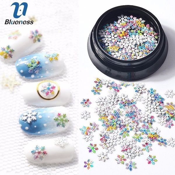 

blueness 1 box 3d mixed color snowflake nail sequins merry christmas decorations nail polish thin sticker designs manicure, Black