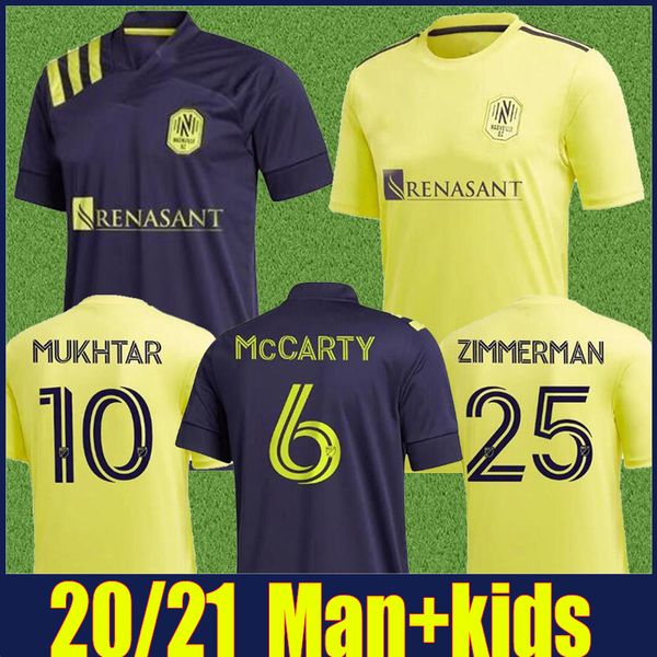 

2020 nashville sc soccer jerseys 20/21 mls nashville hany mukhtar zimmerman home away football shirt kids kit enfants leal mccarty uniform, Black;yellow
