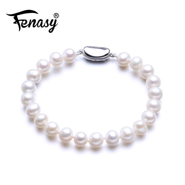 

fenasy oval pearl bracelet freshwater pearls 925 sterling silver bracelets for women anniversary birthday mother's day gift, Golden;silver