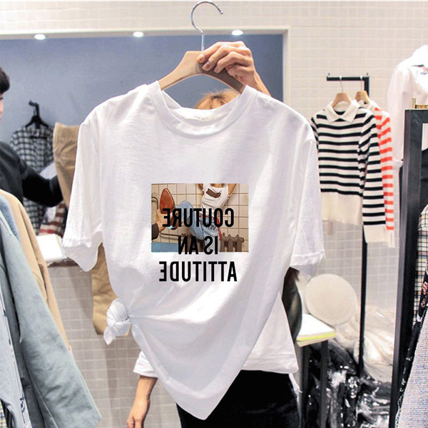 

jinkazi spring and summer 2020 new women's cotton t-shirt loose korean version versatile casual outerwear top, White