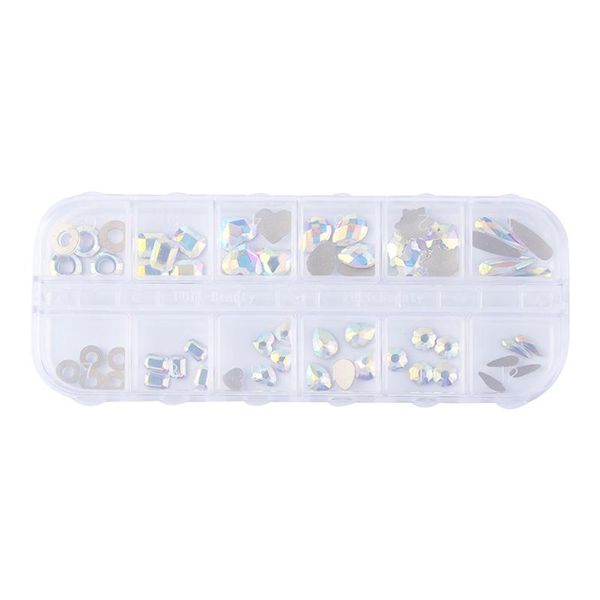 

1 box nail art stickers water drop rhinestone stickers 12 grids manicure decor nail manicure decals, Silver;gold