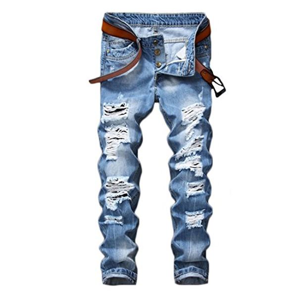 

just no logo men's light blue ripped destroyed slim fit denim jeans