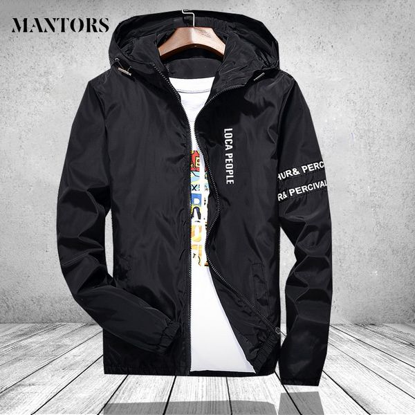 

fashion hooded jacket men windbreaker 2019 spring autumn black white zipper coat male casual long sleeves feminino outwear brand, Black;brown