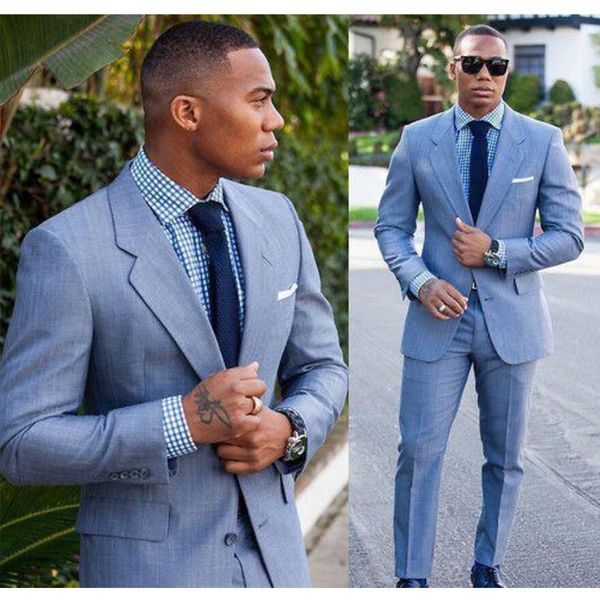 

light blue groom tuxedos custom made groomsmen suit new fashion 2 piece man blazer mens wedding suits (jacket+pants+tie, Black;gray