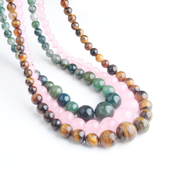

wojiaer fashion jewelry algae agate gem stone necklace round 6-14mm graduated beads women 17.5 inches bf301, Silver