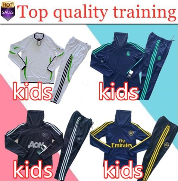 

2020 kids real madrid tracksuit algeria soccer training suit maillot de foot 19/20 payet thauvin om football jacket jogging track, Black