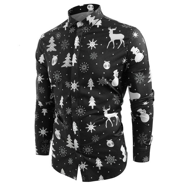 

men christmas shirt fashion casual snowflakes christmas deer elk printed men shirt blouse blusas male camisa #20, White;black