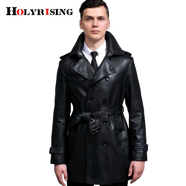 

fashion black trench coat men spring autumn style casual double breasted pu trenchcoat slim turn collar windbreaker size s-6xl, Tan;black