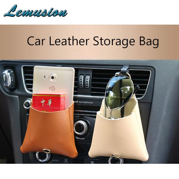 

car-styling 1x car leather mobile phone pocket accesories air outlet storage bag for ford focus 2 megane toyota corolla