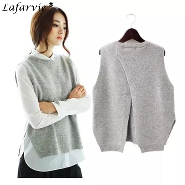 

lafarvie fashion casual sping autumn cashmere blended knitted sweater women female shrug o-neck sleeveless solid color pull, White;black