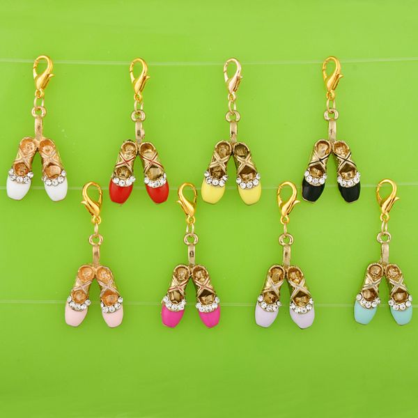 

diy enamel crystal rhinestone ballet toe shoes charms with lobster clasp pendants for bracelet/necklace/earring jewelry making, Bronze;silver