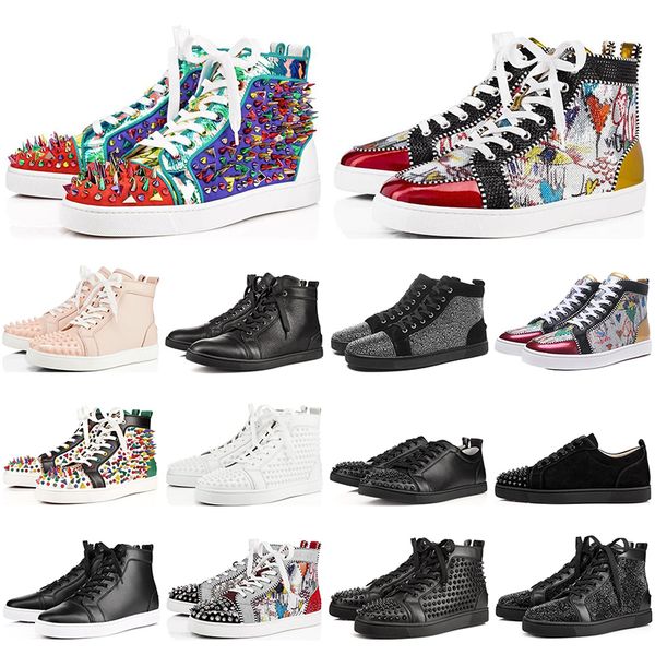 

vintage designer graffiti flat red bottoms men women genuine leather low cut party studded spikes platform sneakers casual shoes (with box, Black