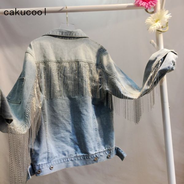 

cakucool новый джинсовая куртка кисточки блестки женские джинсы корейский свободные джинсы куртка мерцание бисером пальто повседневная девуш, Black;brown
