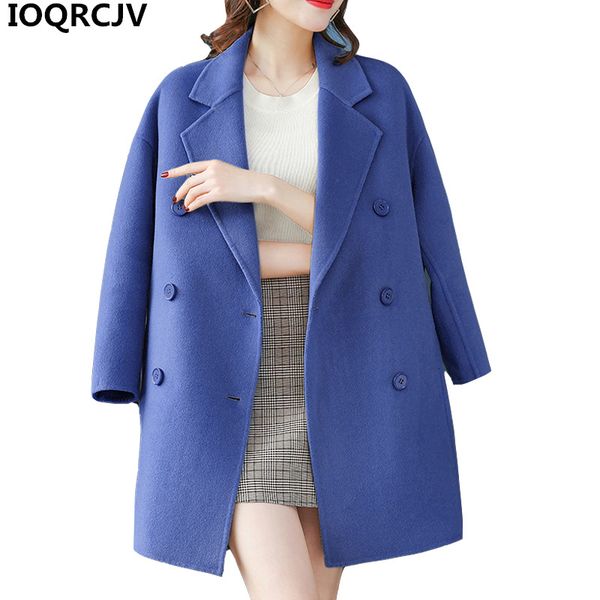 

women korean long jackets wool coat 2019 winter casual double-breasted woolen blends coat femme elegant overcoat outwear r995, Black
