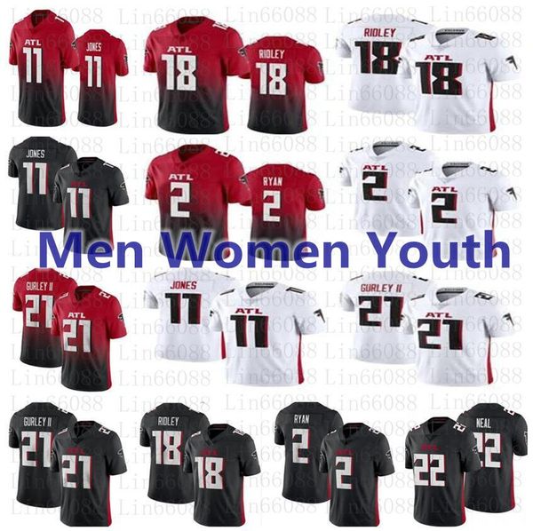 

2020 new men women atlanta youth falcon 21 todd gurley ii 2 matt ryan 11 julio jones ridley 22 keanu neal jersey, Black;red