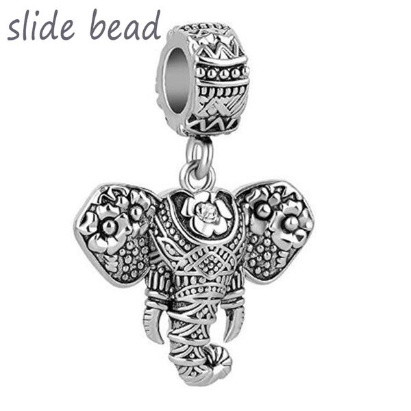 

lovelycharms lucky elephant animal pendant dangling bead fit pandora charm bracelet women jewelry holiday gifts, Silver