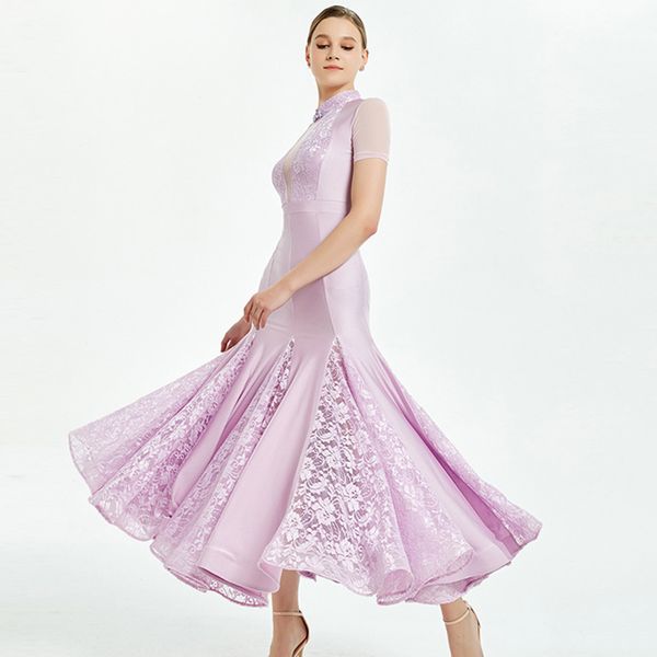 

стандартный бальные платья с коротким рукавом кружева фламенко платья женщины waltz танцы практика показать wear женская этап outfit dn3597, Black;red