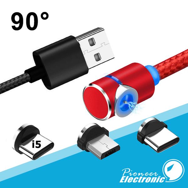 

3 in 1 90 degree magnetic charger cable led nylon tronger metal magnet cord 1m 2m micro u b type c cable for am ung note 10 10 lg android