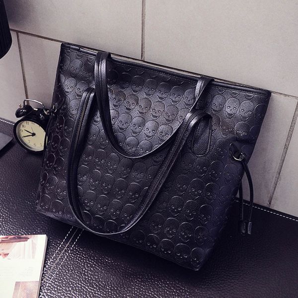 

vintage skull print women totes handbag fashion casual bag black lady shoulder tote large messenger bags bolsa feminina#h30