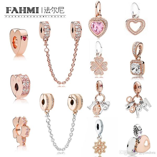 

fahmi 100% 925 sterling silver glamour rose gold separate pendant safety chain heart shaped snowflakes beautiful fashion women charm jewelry, Black