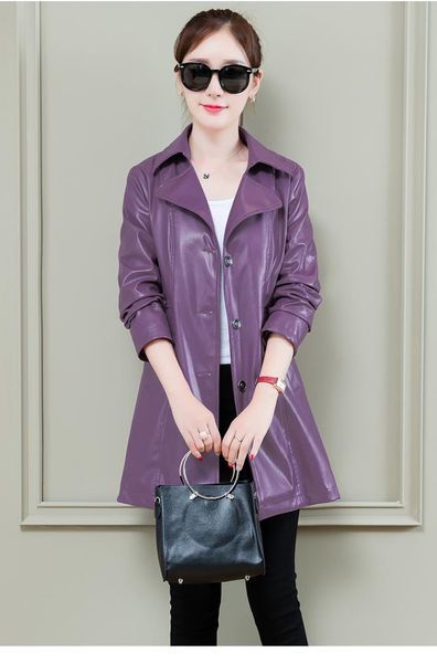 

casual long slim pu leather jacket 5xl turn-down collar single breasted faux leather coat plus size 2019 new arrival vintage, Black