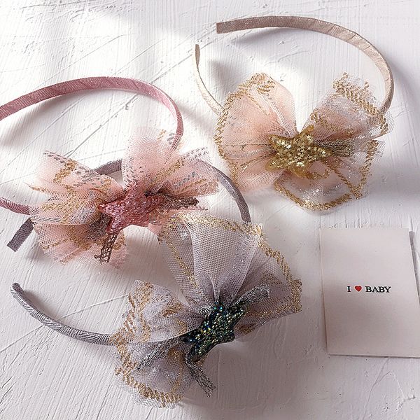 

2020 new korean style children cute headbands party sequins yarn star bow hair hoop hairbands for girl fashion hair accessories, Slivery;white