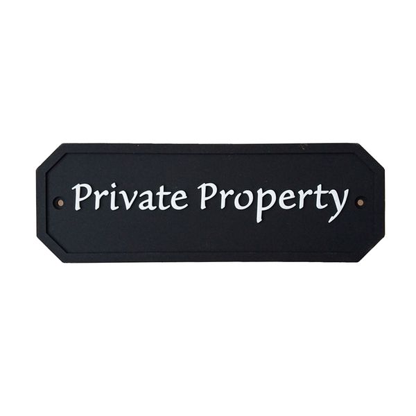 

private property house door plaque garden wall sign in (black