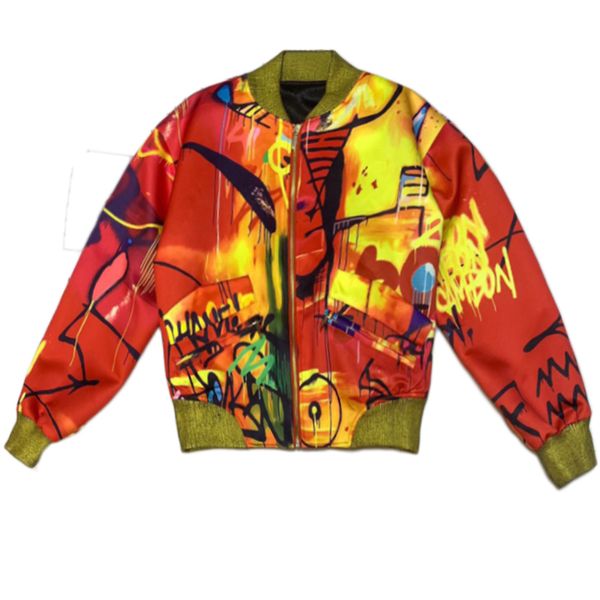 

women's jacket baseball uniform men's jacket short section slim jackets colorful graffiti coats2019 autumn and winter new coat qq9, Black;brown