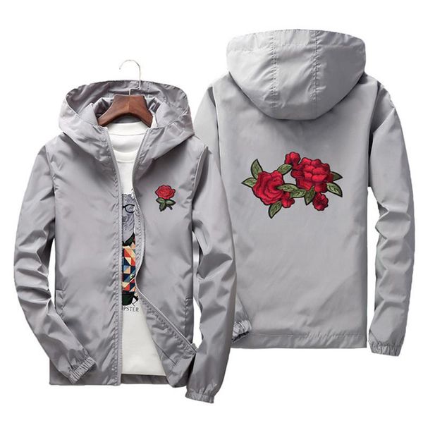 

embroidered rose jacket windbreaker men and women jaqueta masculina spring and autumn college large size couple jacket, Black;brown