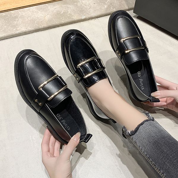 

slip on shoes for women 2020 fashion women's oxfords female footwear autumn loafers with fur all-match casual sneaker british, Black
