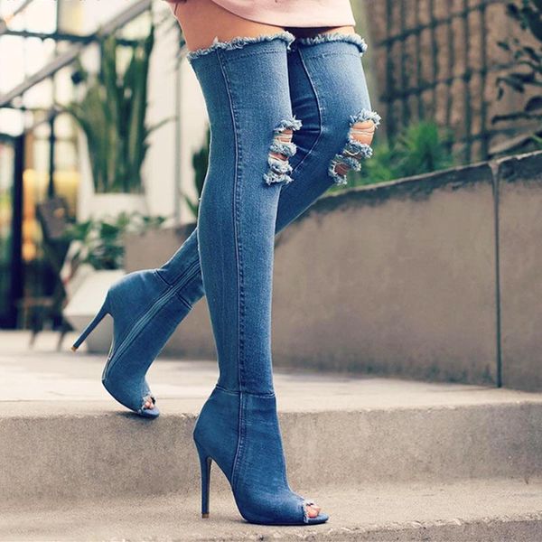 

high heels women boots pumps 2019 new fashion zipper winter boots women shoes solid color denim shoes woman zapatos de mujer, Black