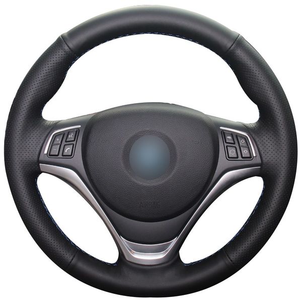 

black synthetic leather car steering wheel cover for bmw x1 2014 2015