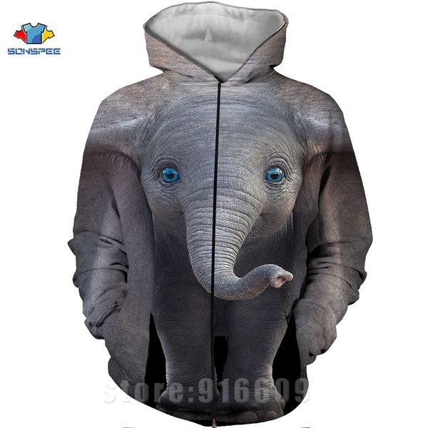 3D животное слон толстовки печати мужская толстовка женщины Zip Hoodie смешное лицо пуловер Толстовки с длинным рукавом Harajuku молния