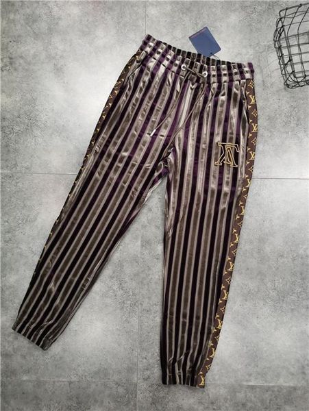 

19ss luxurious brand design stripe embroidery elastic waist track pants trousers men women sport jogger sweatpants outdoor pants, Brown;gray