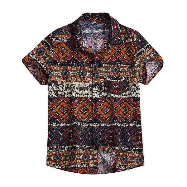 

summer fashion casual men baggy beach hawaiian print short sleeve button retro shirts blouse men shirt 2019 summer new, White;black