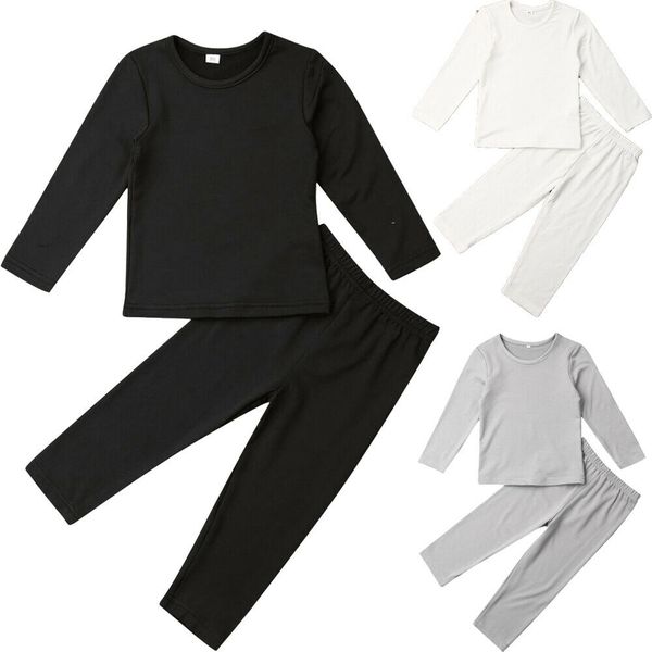

pudcoco autumn toddler baby boy girl clothes solid color cotton long sleeve long pants 2pcs outfits warm casual clothes set, White