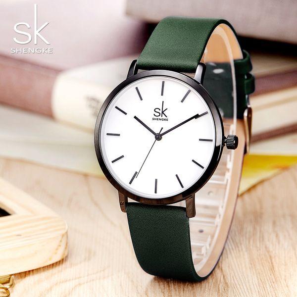 

shengke change color quartz watch women casual fashion japan leather band analog wrist watch creative design, Slivery;brown