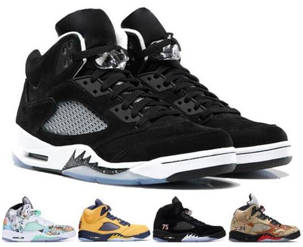 

new arrival 2019 michigan 5 5s basketball shoes mens international flightgrape metallic white camo oreo designer shoes us 7-13