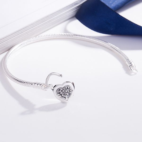

925 sterling silver moments tree of life heart padlock clasp pan bracelet bangle fit bead charm diy europe jewelry, Black